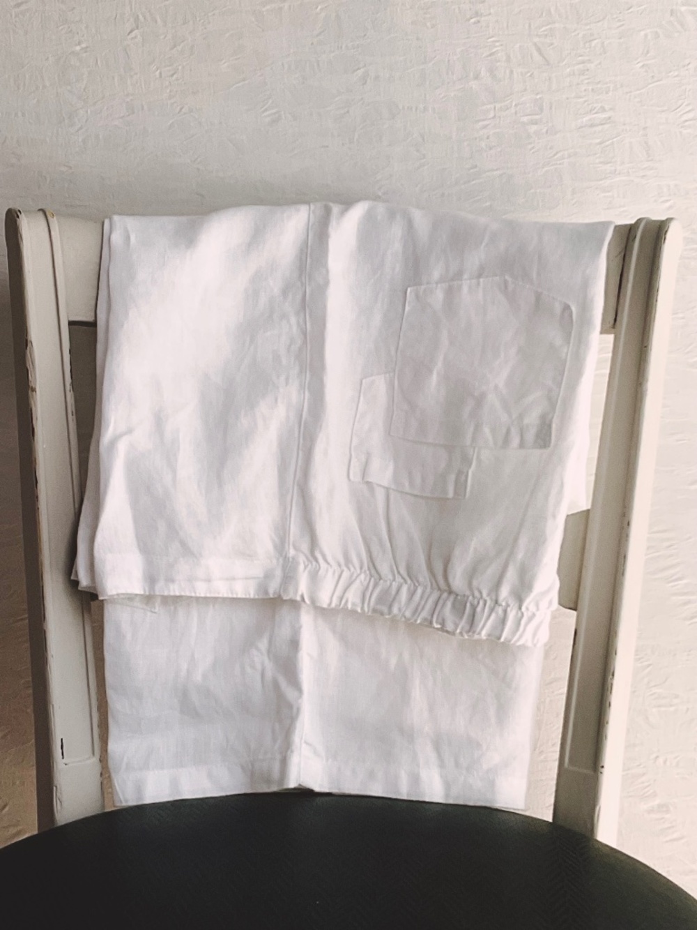 Linen Pants by ‘CMC’ White 100% Linen Trouser Pull-On Straight Leg High Rise L